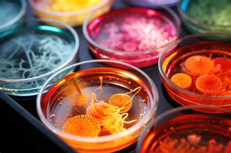 Fotografía de un laboratorio de cultivo <em>in vitro</em>, mostrando placas de Petri con explantes vegetales en diferentes etapas de desarrollo.