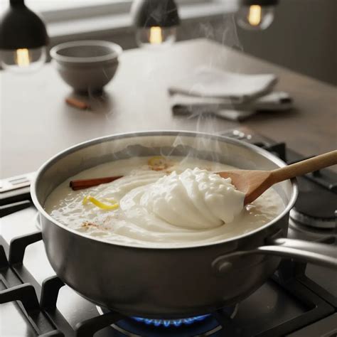 Cazo con leche y azúcar cocinándose a fuego lento