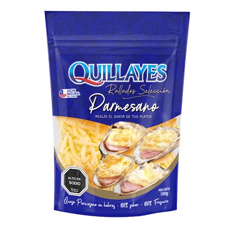 Infografía comparativa de precios y descuentos del queso parmesano rallado Quillayes en diferentes formatos.