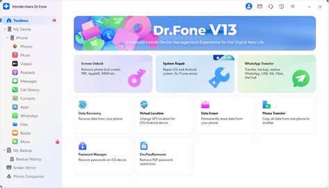 Interfaz del software Dr. Fone mostrando opciones de reparación del sistema iOS