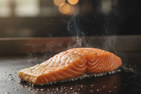 Salmón cocinándose a la plancha, mostrando una piel dorada y crujiente