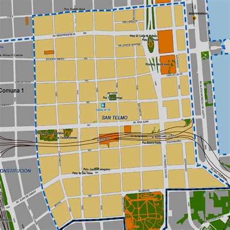Mapa del barrio de San Telmo destacando lugares de interés relacionados con el fileteado