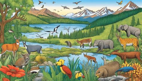 Ilustración artística que muestra a niños y diversos animales interactuando en un entorno natural armónico.