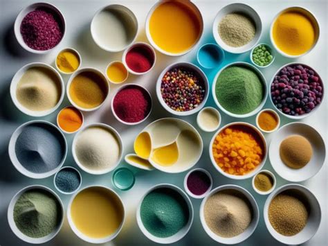 Esquema detallado de la composición química y aditivos alimentarios comunes en productos de confitería