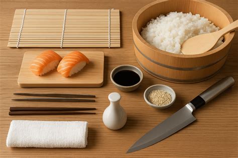 Infografía de utensilios para preparar sushi