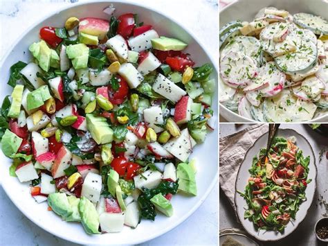 Muestra de diferentes ensaladas con cebolla como ingrediente principal