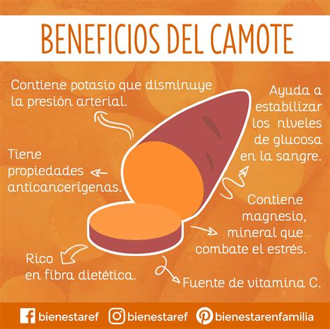 Infografía detallando los nutrientes del camote y sus beneficios para la salud.