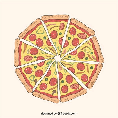 Ilustración de pan de pizza cortado en porciones