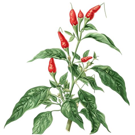 ilustración detallada de la planta de ají y sus frutos, destacando la presencia de capsaicina