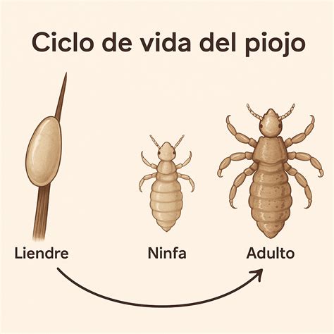 Esquema educativo sobre el ciclo de vida del piojo: desde la liendre hasta el adulto