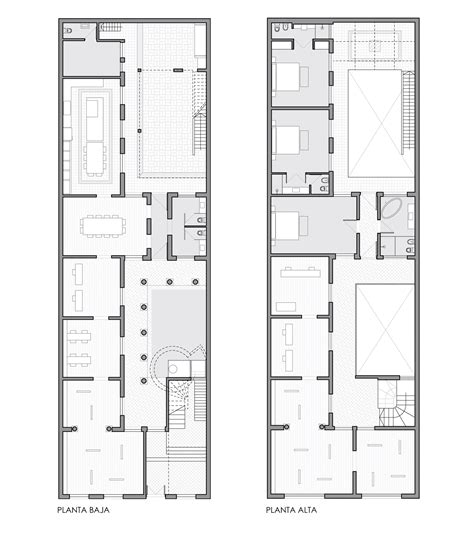 Esquema de planta de una casa chorizo con sus habitaciones, galería y patio