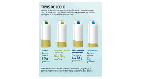 Infografía: Tipos de leche de vaca y sus diferencias nutricionales principales