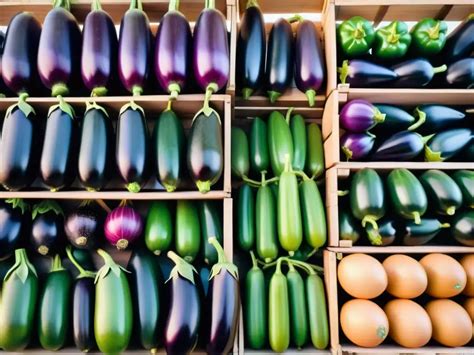 Variedad de berenjenas frescas de diferentes tamaños y colores