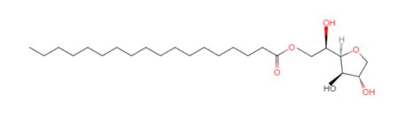 Esquema de la estructura química del monoestearato de sorbitán, mostrando la unión del sorbitol y el ácido esteárico