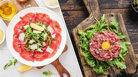 Infografía comparativa: Carpaccio, Steak Tartar, Tataki