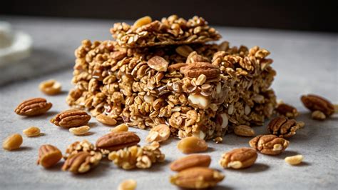 Fotografía de una bandeja de barras de granola recién horneadas y cortadas en porciones uniformes.