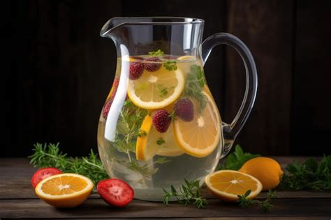 Jarra dispensadora con frutas y hierbas