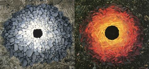 Fotografía de una instalación de Andy Goldsworthy con materiales naturales