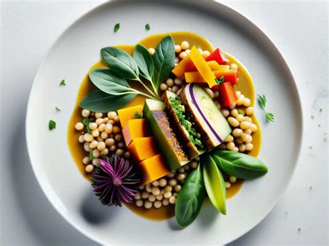 Plato variado de cocina vegana saludable con colores vibrantes