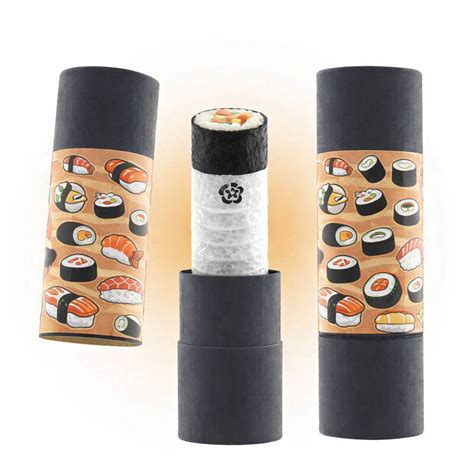 Ilustración del proceso de moldear sushi con cartones y cuerdas