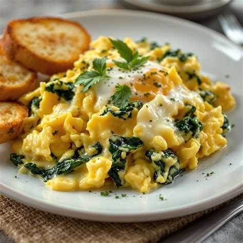 Variaciones de huevos revueltos con queso y vegetales