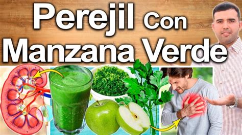 Ingredientes principales: manzana y perejil, mostrando sus texturas y colores vibrantes.