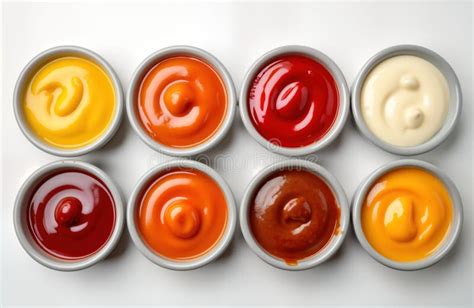 Variedad de boles pequeños con diferentes tipos de salsas barbacoa (picante, dulce, ahumada)