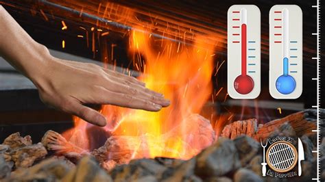 Infografía: Niveles de temperatura de la parrilla (fuego alto, medio, bajo) y prueba de la mano
