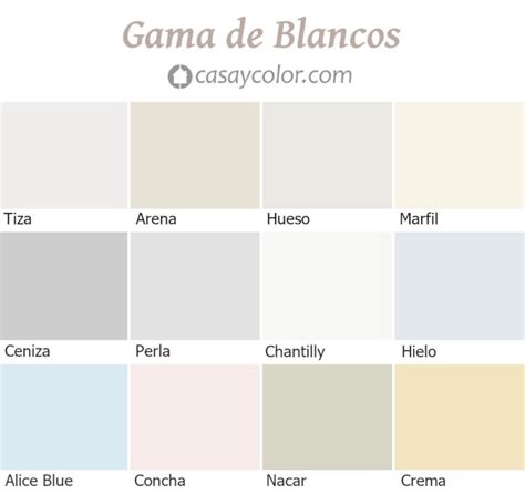 Carta de colores con diferentes matices de blanco y pastel