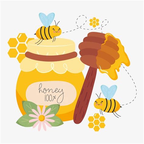 Ilustración de un panal de abejas y un tarro de miel con gotas cayendo