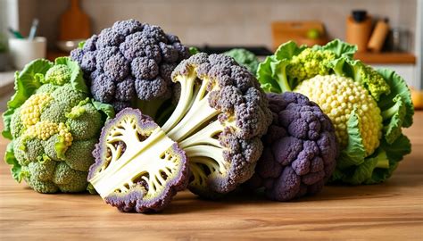 Infografía comparativa de las diferentes variedades de brócoli (calabrés, romanesco, morado y friulano) mostrando sus diferencias morfológicas.