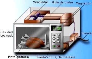 Esquema de un horno microondas con la radiación de microondas