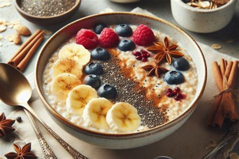 Fotografía: Tazón de porridge con frutas frescas y semillas