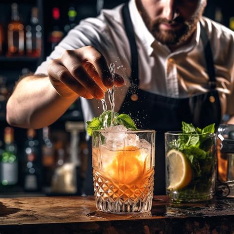 Barman preparando un Mojito en una barra iluminada