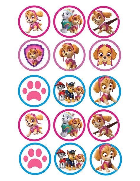 Muestra de láminas comestibles para galletas de Patrulla Canina con diferentes diámetros