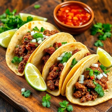 Tacos de carne asada con cilantro y cebolla