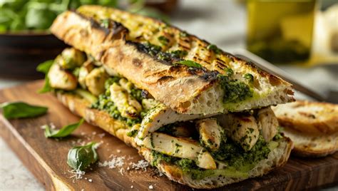 Bocadillo gourmet con pesto y vegetales