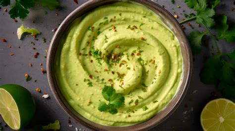 Bowl de crema de aguacate con cebolla fresca y cilantro
