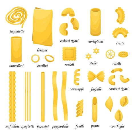 Infografía comparativa de diferentes tipos de pasta italiana