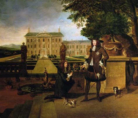 Ilustración histórica de John Rose, jardinero del rey, obsequiando una piña a Carlos II en el siglo XVII