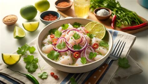 Preparación de ceviche de pescado fresco con limón y hierbas
