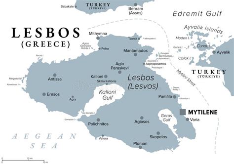 Ilustración de la Grecia clásica o mapa de la isla de Lesbos