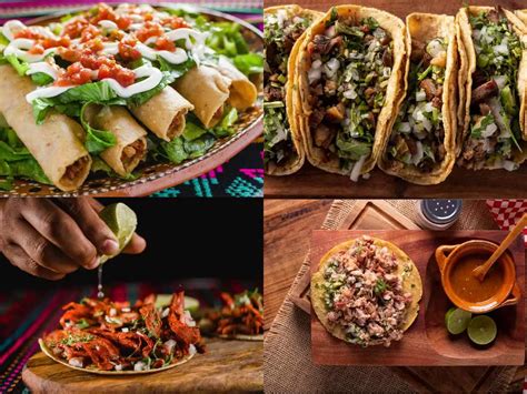 Mesa con diferentes tipos de tacos y burritos listos para servir