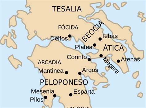 Mapa de la Antigua Grecia mostrando las principales zonas agrícolas y montañosas