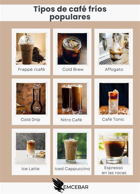Variedad de cafés y bebidas frías presentadas artísticamente