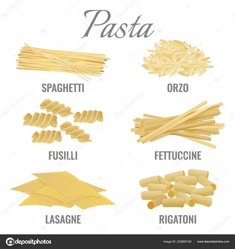 Ilustración variada de tipos de pasta (espaguetis, penne, macarrones) junto a un bol de salsa cremosa.