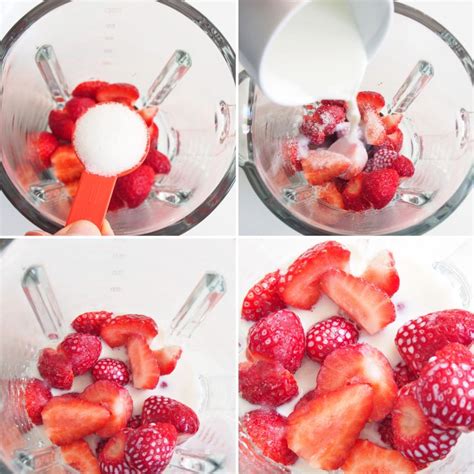 Ingredientes frescos para batido de fresa y yogur sobre una tabla de cortar