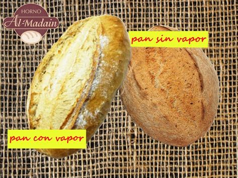 comparativa visual clara de un pan horneado con vapor (dorado y brillante) y sin vapor (pálido)