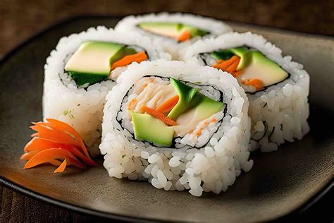 Plato de California Rolls decorados con sésamo