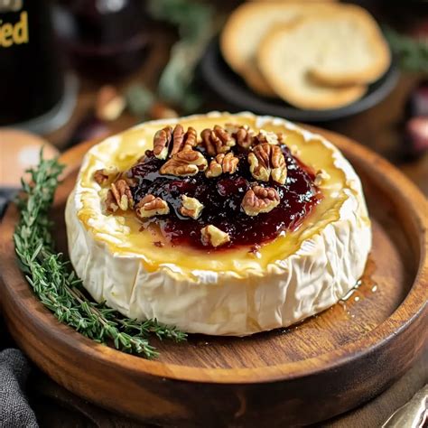 Queso Brie horneado y derretido con mermelada y pan